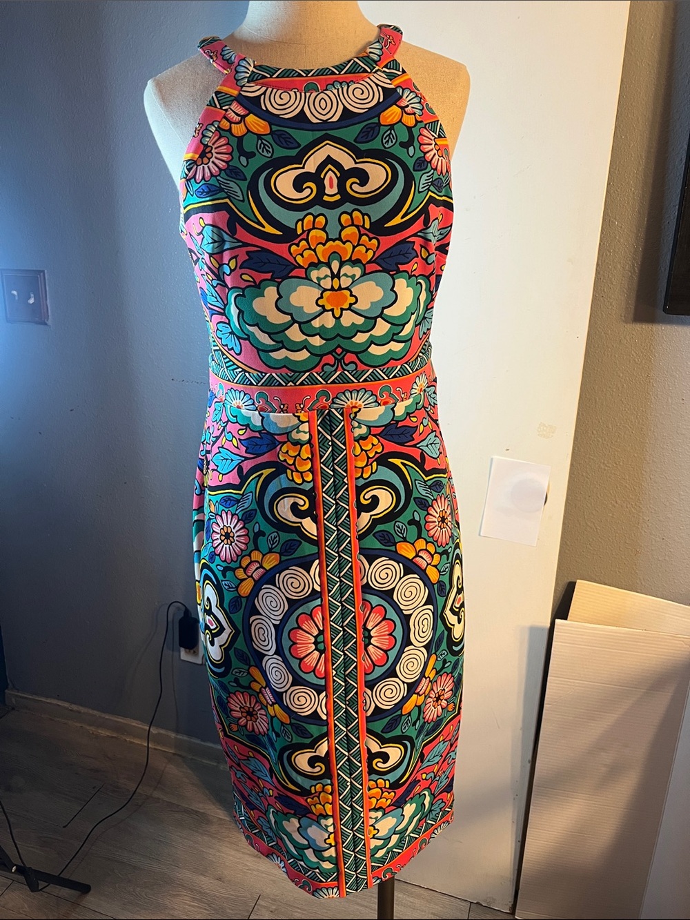 Vibrant Multicolor Halter Sheath Dress